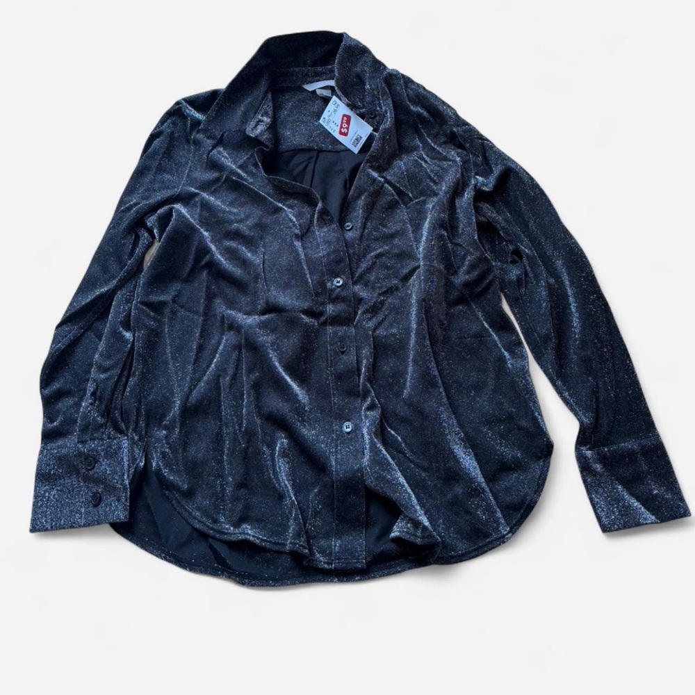 H&M Glittery Dark Shirt H&M Black button-up blouse with metallic glitter